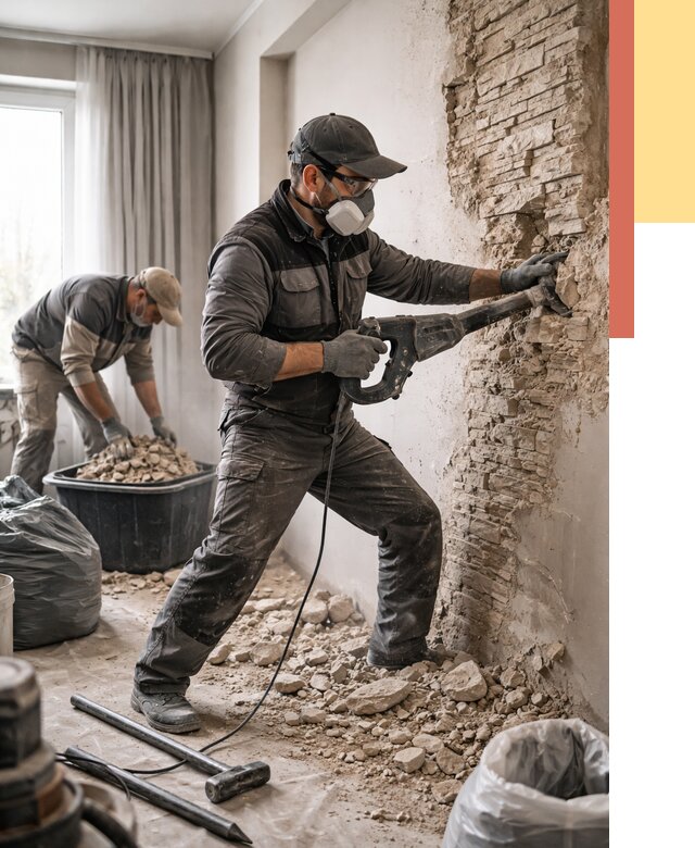 Демонтаж декоративного камня в Конаково от 1470 руб/м² — быстро и недорого | ОТДЕЛОЧНИК-Кнк