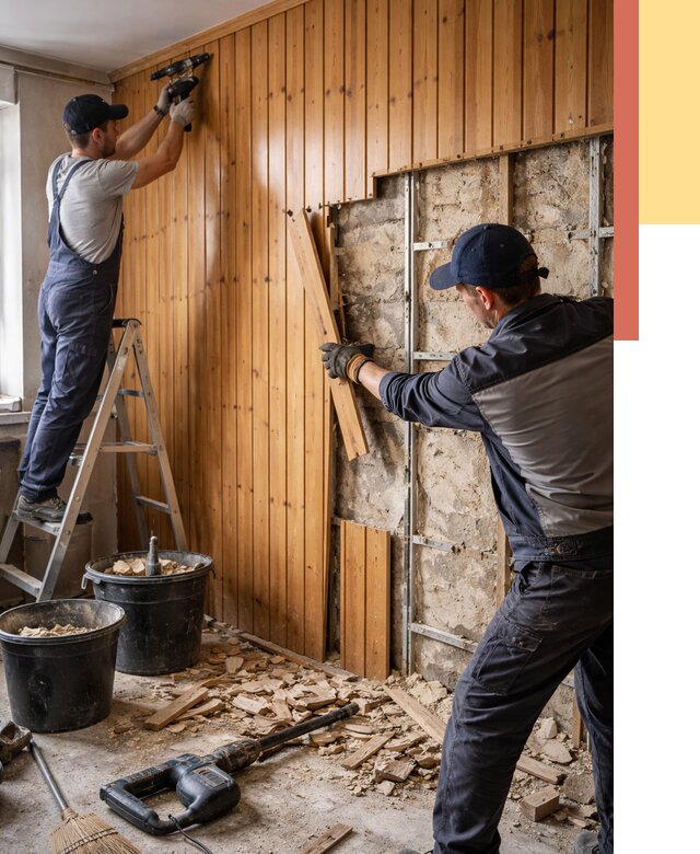 Демонтаж вагонки со стен в Конаково от 1470 руб. — снятие, удаление, срочно | ОТДЕЛОЧНИК-Кнк