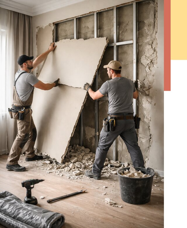 Демонтаж гипсокартона со стен в Конаково от 355 руб. — услуги демонтажа | ОТДЕЛОЧНИК-Кнк