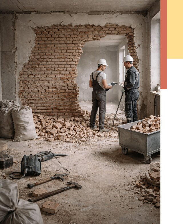 Демонтаж кирпичных стен в Конаково от 4258 руб. — быстро, недорого, под ключ | ОТДЕЛОЧНИК-Кнк