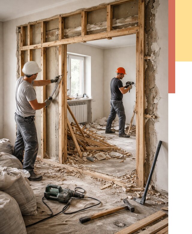 Демонтаж деревянных перегородок в Конаково от 3244 руб. — быстро и недорого | ОТДЕЛОЧНИК-Кнк