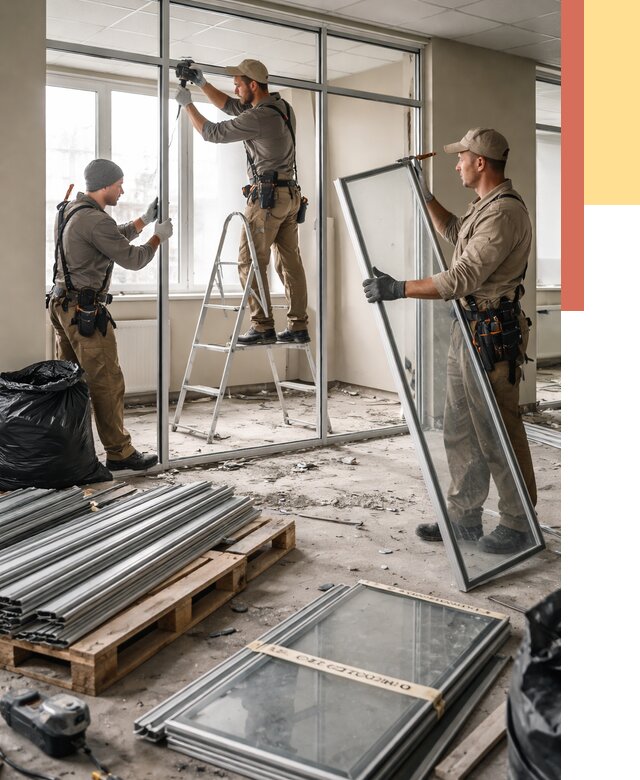 Демонтаж алюминиевых перегородок в Конаково от 4258 руб. — быстро и недорого | ОТДЕЛОЧНИК-Кнк