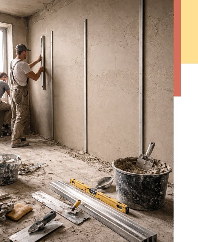 Штукатурка стен по маякам в Конаково от 5575 руб./м² — выравнивание под ключ | ОТДЕЛОЧНИК-Кнк