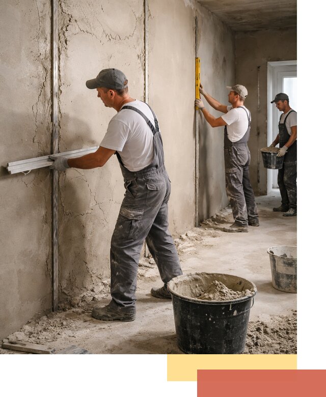 Штукатурка стен по маякам в Конаково — точная и ровная поверхность