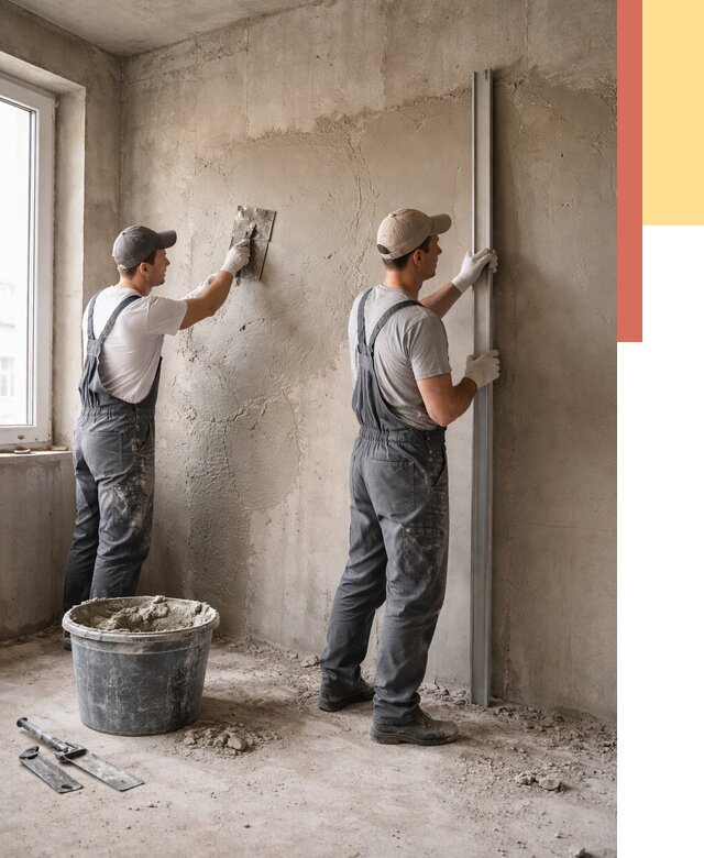 Штукатурка бетонных стен в Конаково от 4562 руб/м² — качественно и быстро | ОТДЕЛОЧНИК-Кнк