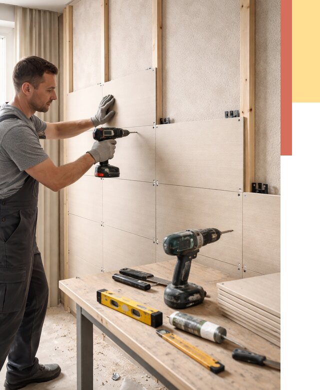 Монтаж МДФ панелей на стены в Конаково от 1267 руб. под ключ | ОТДЕЛОЧНИК-Кнк