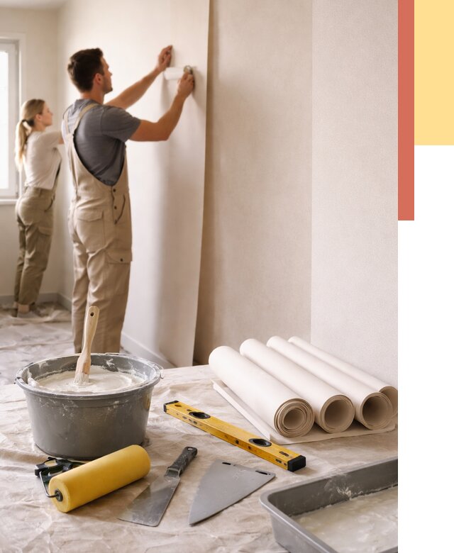 Поклейка бумажных обоев в Конаково от 5575 руб./м2 — быстро и недорого | ОТДЕЛОЧНИК-Кнк