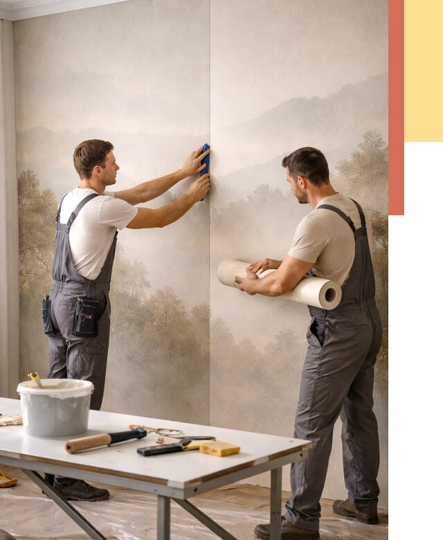 Поклейка фотообоев в Конаково от 8616 руб/м² — быстро и недорого | ОТДЕЛОЧНИК-Кнк