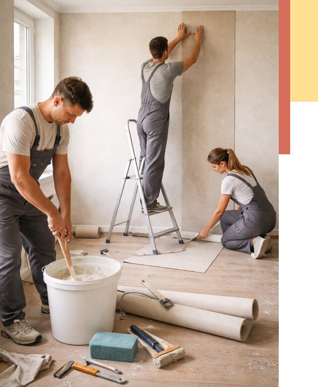 Оклейка стен обоями в Конаково от 3548 руб/м2 — быстро и недорого | ОТДЕЛОЧНИК-Кнк