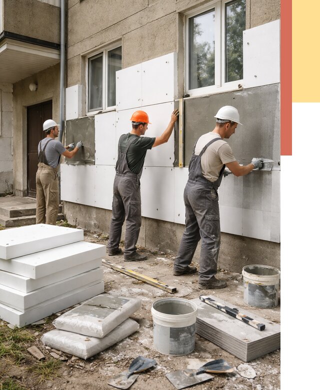 Утепление стен пенопластом в Конаково от 1774 руб. — недорого и под ключ | ОТДЕЛОЧНИК-Кнк