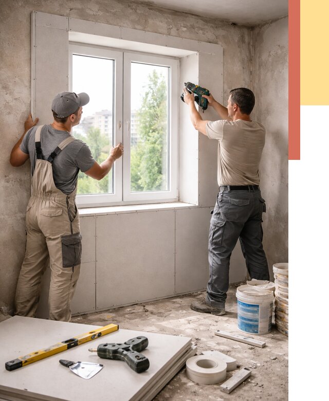 Монтаж откосов из гипсокартона в Конаково от 4562 руб. под ключ | ОТДЕЛОЧНИК-Кнк