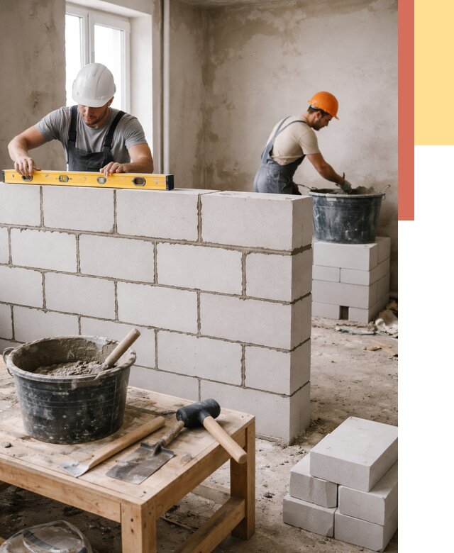 Кладка перегородок из газобетона в Конаково от 3244 руб. под ключ | ОТДЕЛОЧНИК-Кнк