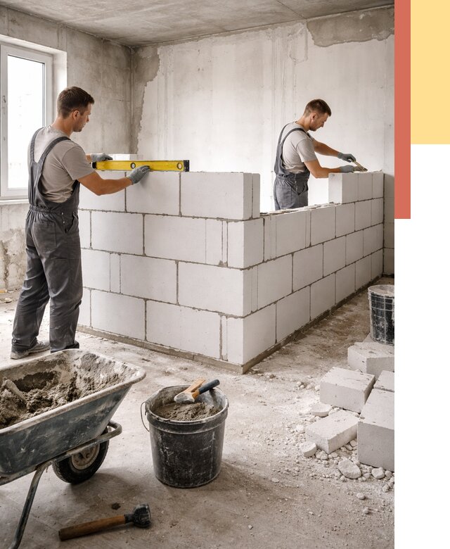 Кладка перегородок из ПГП в Конаково от 2534 руб./м2 — монтаж и возведение под ключ | ОТДЕЛОЧНИК-Кнк