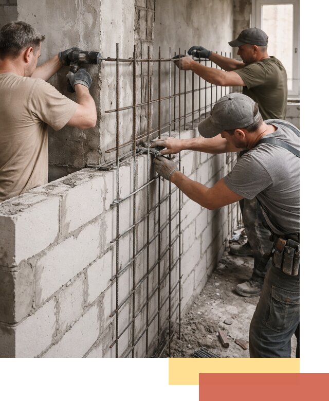 Армирование кладки перегородок в Конаково профессионально и надёжно