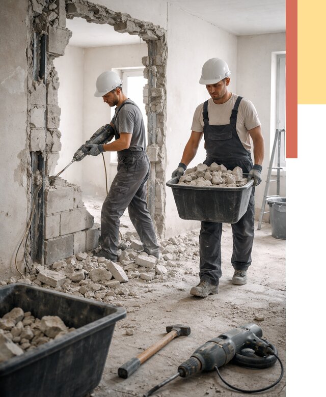 Демонтаж блоковых перегородок в Конаково от 3801 руб. — быстро и недорого | ОТДЕЛОЧНИК-Кнк