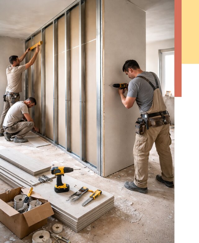 Монтаж однослойной перегородки из гипсокартона в Конаково от 659 руб. | ОТДЕЛОЧНИК-Кнк