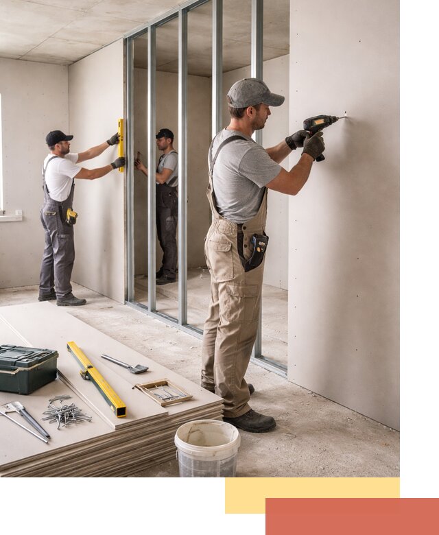 Однослойная перегородка из гипсокартона в Конаково под ключ, монтаж и отделка