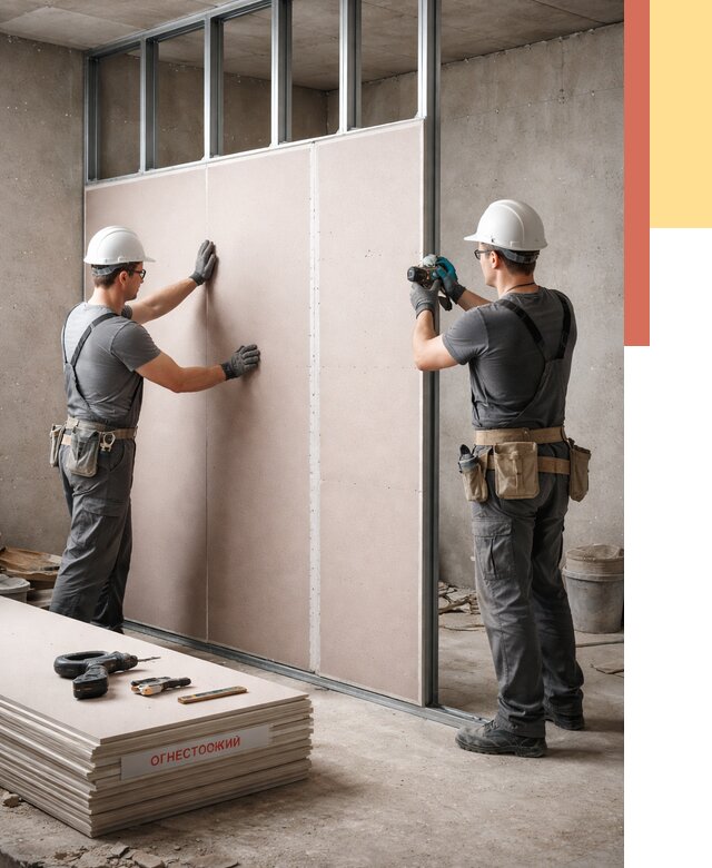 Перегородка из огнестойкого гипсокартона в Конаково от 1875 руб. под ключ | ОТДЕЛОЧНИК-Кнк