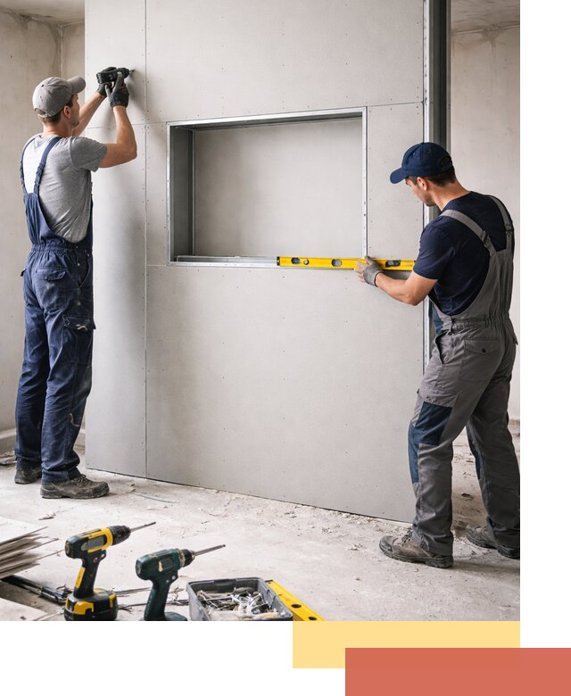 Перегородка из гипсокартона с нишей под декор в Конаково