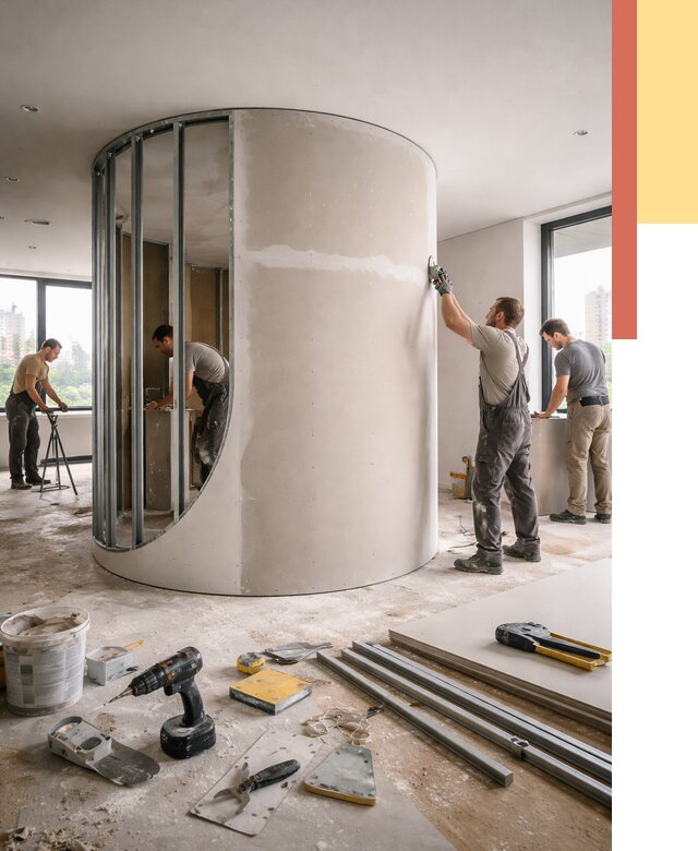 Радиусная перегородка из гипсокартона в Конаково от 2940 руб. под ключ | ОТДЕЛОЧНИК-Кнк