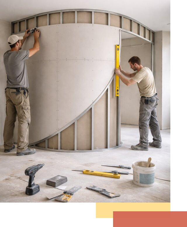 Радиусная перегородка из гипсокартона в Конаково под ключ