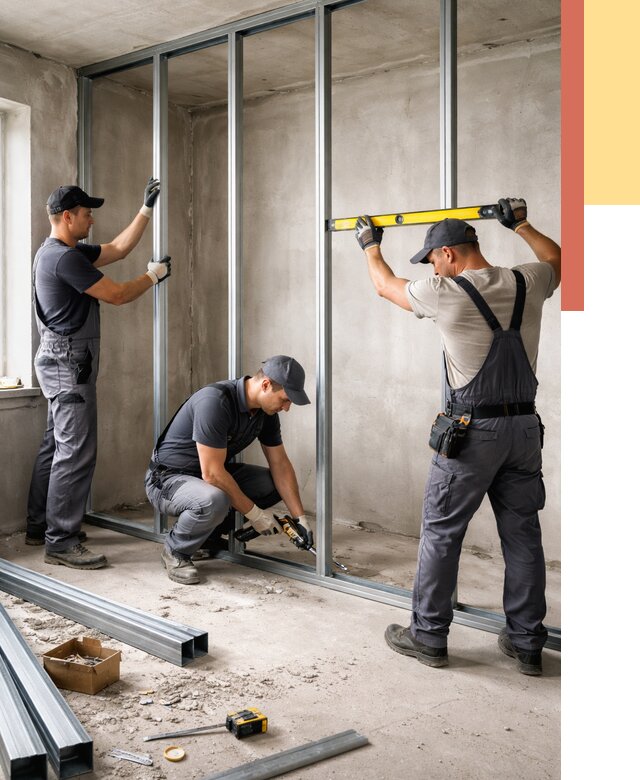 Монтаж каркаса перегородки из профиля в Конаково от 760 руб. | ОТДЕЛОЧНИК-Кнк