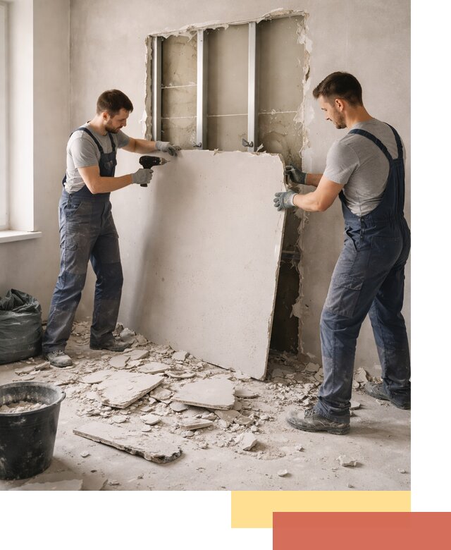 Демонтаж перегородки из гипсокартона в Конаково быстрый и аккуратный