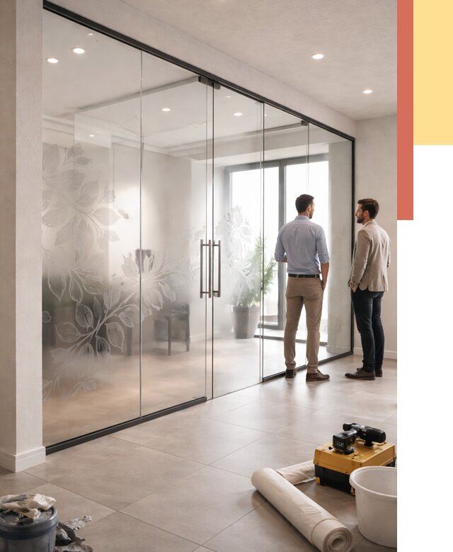 Стеклянные перегородки с рисунком в Конаково от 12671 руб. монтаж и нанесение | ОТДЕЛОЧНИК-Кнк