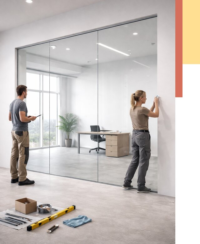 Перегородки из закаленного стекла в Конаково от 9630 руб. под ключ | ОТДЕЛОЧНИК-Кнк