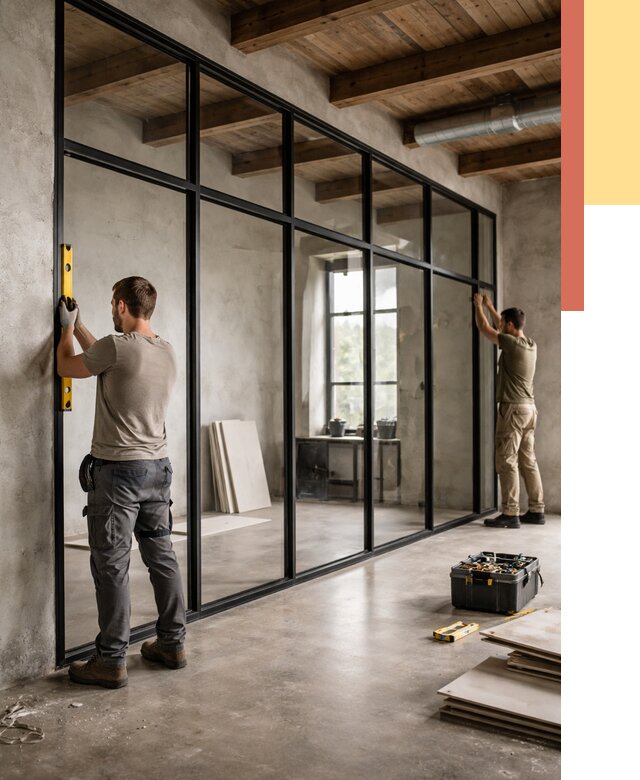 Стеклянные перегородки лофт в Конаково от 10644 руб. под ключ | ОТДЕЛОЧНИК-Кнк