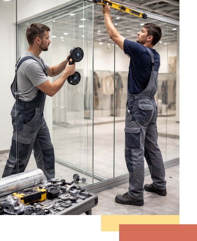 Стеклянные перегородки для магазинов в Конаково — монтаж и установка