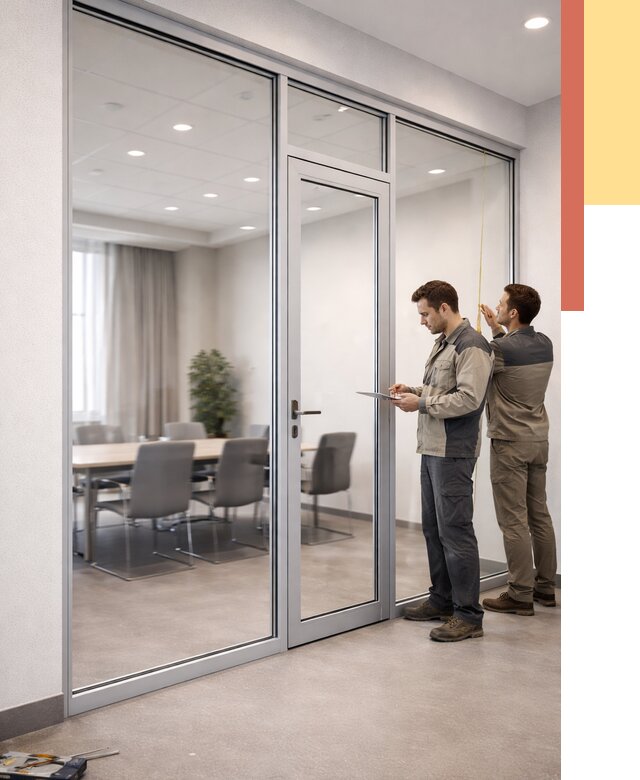 Установка и монтаж алюминиевых перегородок со стеклом в Конаково от 8312 руб. | ОТДЕЛОЧНИК-Кнк