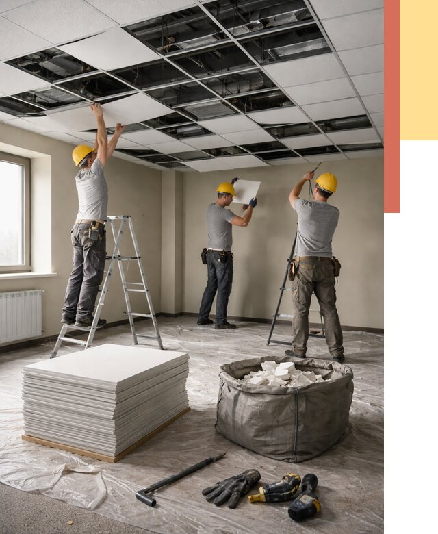 Демонтаж потолка Армстронг в Конаково от 4562 руб. быстро и недорого | ОТДЕЛОЧНИК-Кнк