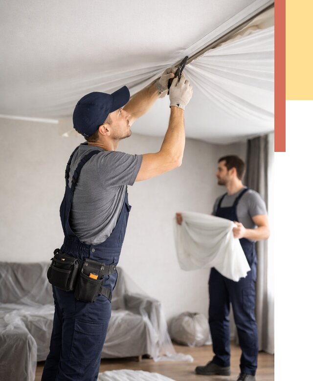 Демонтаж натяжного потолка в Конаково от 4562 руб. — снятие и разбор под ключ | ОТДЕЛОЧНИК-Кнк