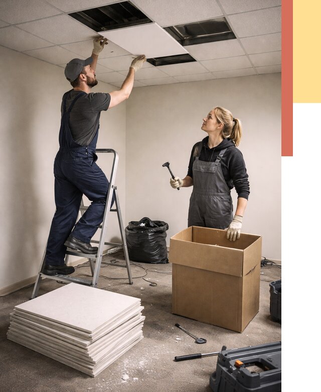 Демонтаж потолочной плитки в Конаково от 4562 руб. быстро и недорого | ОТДЕЛОЧНИК-Кнк