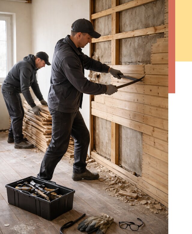 Демонтаж вагонки в Конаково от 3852 руб/м2 — быстро и недорого | ОТДЕЛОЧНИК-Кнк