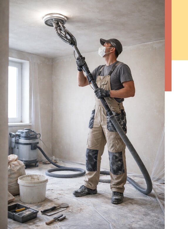 Шлифовка потолка в Конаково от 3548 руб. — услуги шлифования потолка | ОТДЕЛОЧНИК-Кнк