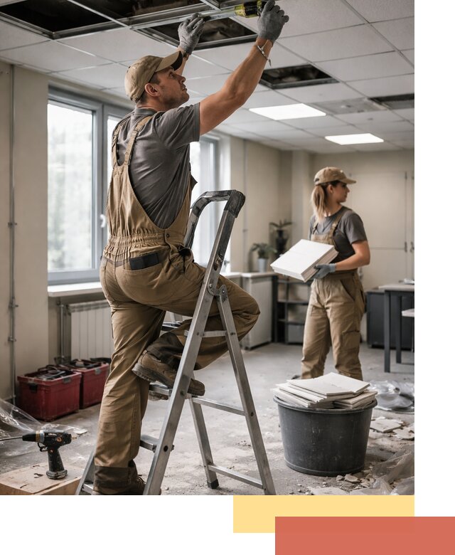 Ремонт потолка Армстронг и замена плит в Конаково