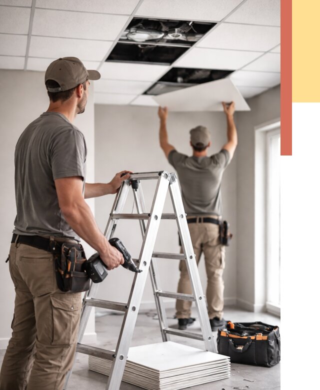 Обслуживание подвесного потолка в Конаково от 3548 руб. — быстро и недорого | ОТДЕЛОЧНИК-Кнк