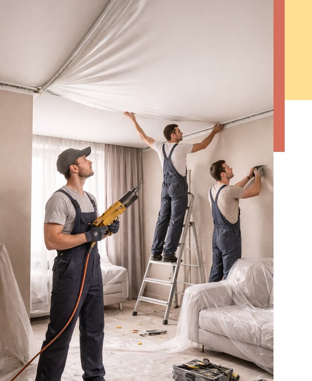 Установка натяжного потолка в Конаково от 4562 руб. | Быстро и недорого — ОТДЕЛОЧНИК-Кнк