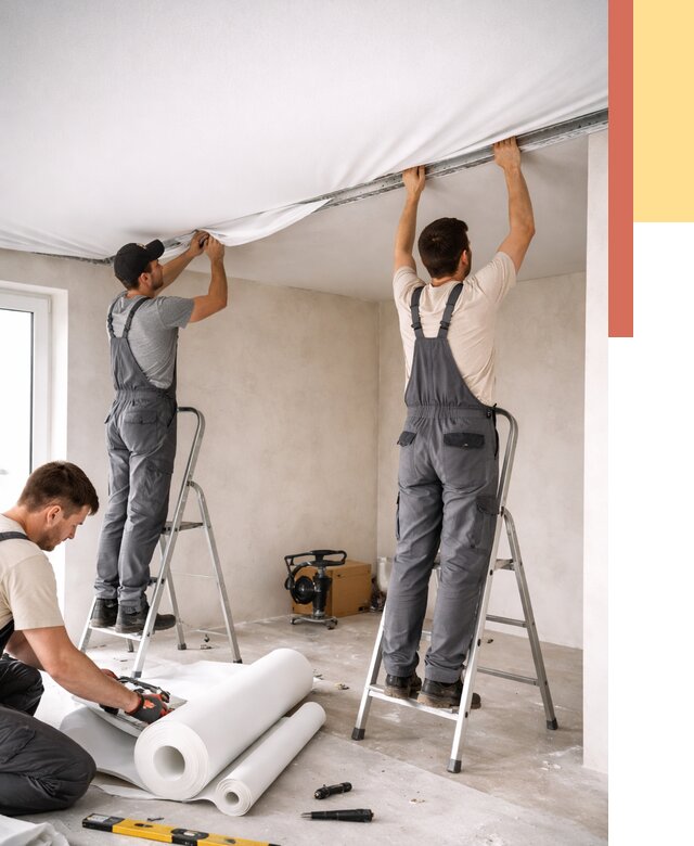 Монтаж тканевого натяжного потолка в Конаково от 3548 руб. под ключ | ОТДЕЛОЧНИК-Кнк