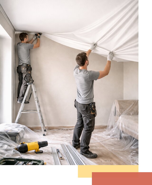 Монтаж тканевого натяжного потолка в Конаково недорого и быстро