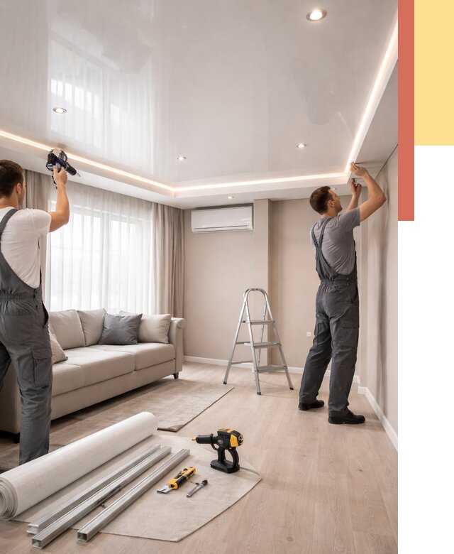 Монтаж глянцевого натяжного потолка в Конаково от 760 руб. под ключ | ОТДЕЛОЧНИК-Кнк