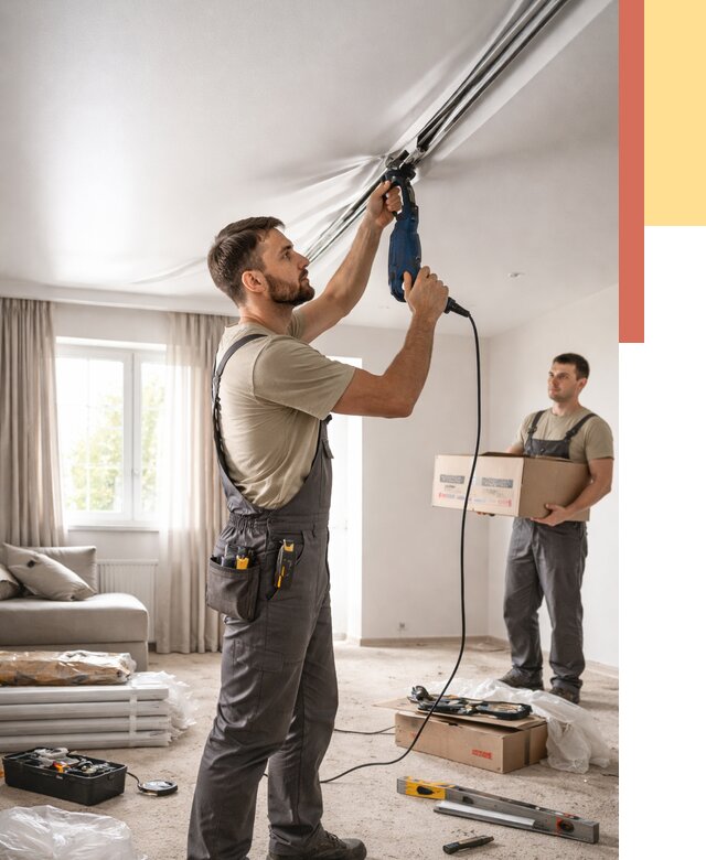 Монтаж сатинового натяжного потолка в Конаково от 3548 руб. | Быстро, недорого — ОТДЕЛОЧНИК-Кнк