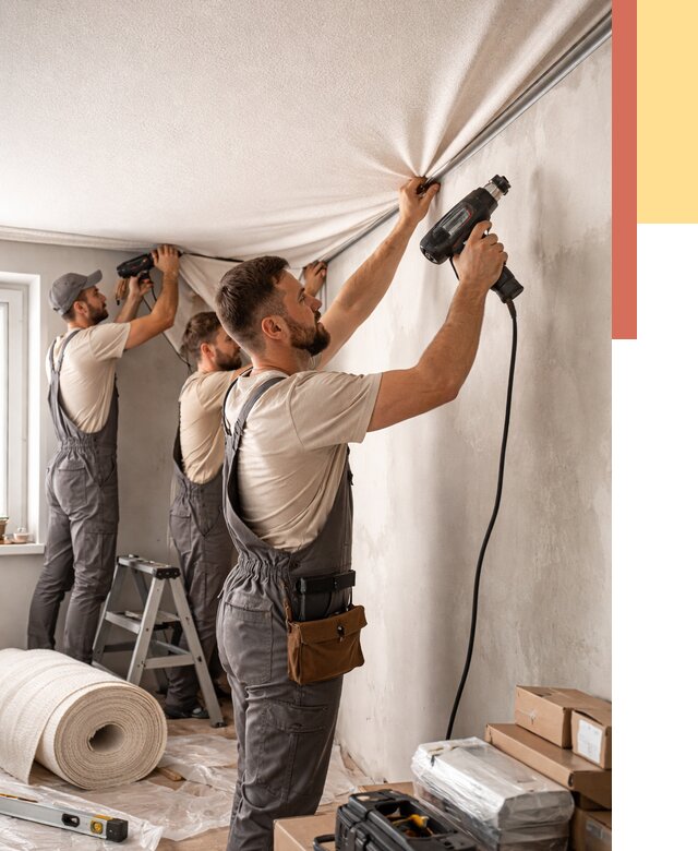 Монтаж фактурного натяжного потолка в Конаково от 760 руб. — ОТДЕЛОЧНИК-Кнк