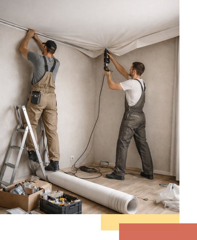 Монтаж цветного натяжного потолка в Конаково за один день