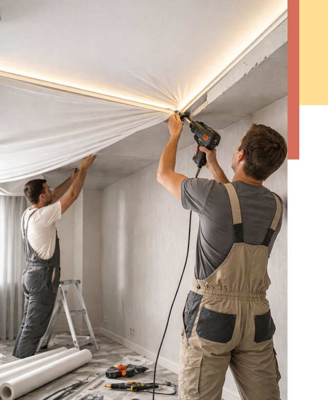 Монтаж натяжного потолка с подсветкой в Конаково от 963 руб. | ОТДЕЛОЧНИК-Кнк