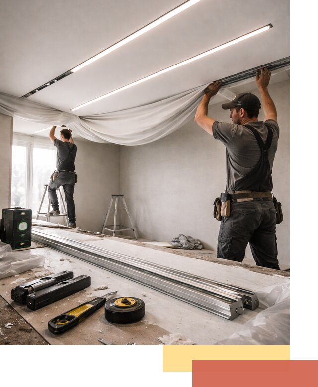 Монтаж натяжных потолков со световыми линиями в Конаково