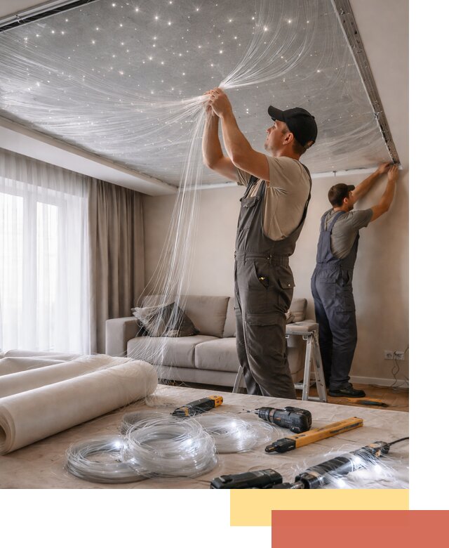 Монтаж натяжного потолка «Звездное небо» в Конаково