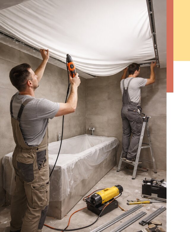 Монтаж натяжного потолка в ванной в Конаково от 1216 руб. под ключ | ОТДЕЛОЧНИК-Кнк